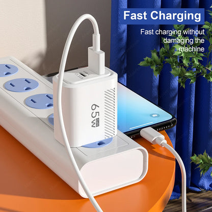 PC 65W GaN USB Fast Charger Quick Charge EU/US Plug Phone Charger For iPhone Xiaomi Samsung Huawei PD Type C Wall Charger Adapter