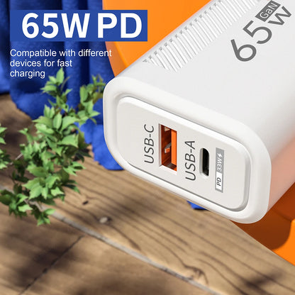 PC 65W GaN USB Fast Charger Quick Charge EU/US Plug Phone Charger For iPhone Xiaomi Samsung Huawei PD Type C Wall Charger Adapter