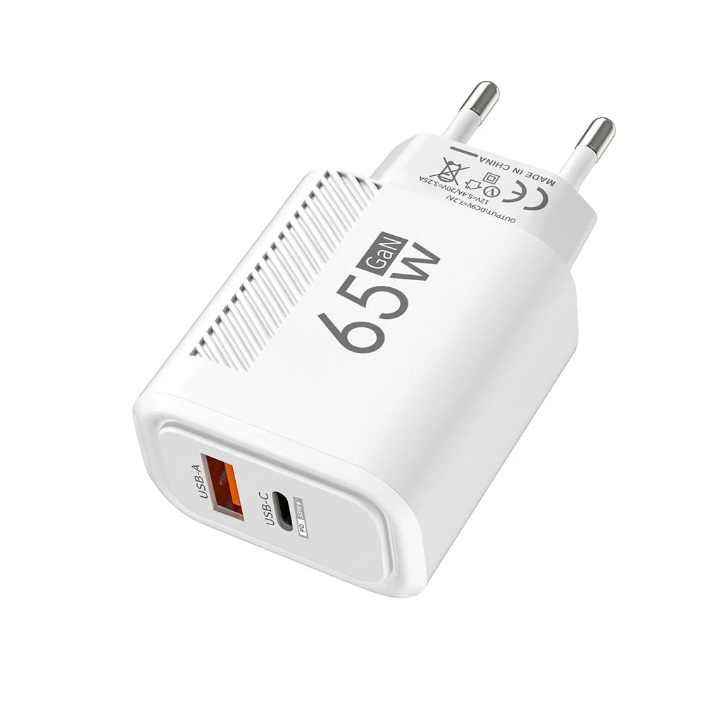 PC 65W GaN USB Fast Charger Quick Charge EU/US Plug Phone Charger For iPhone Xiaomi Samsung Huawei PD Type C Wall Charger Adapter