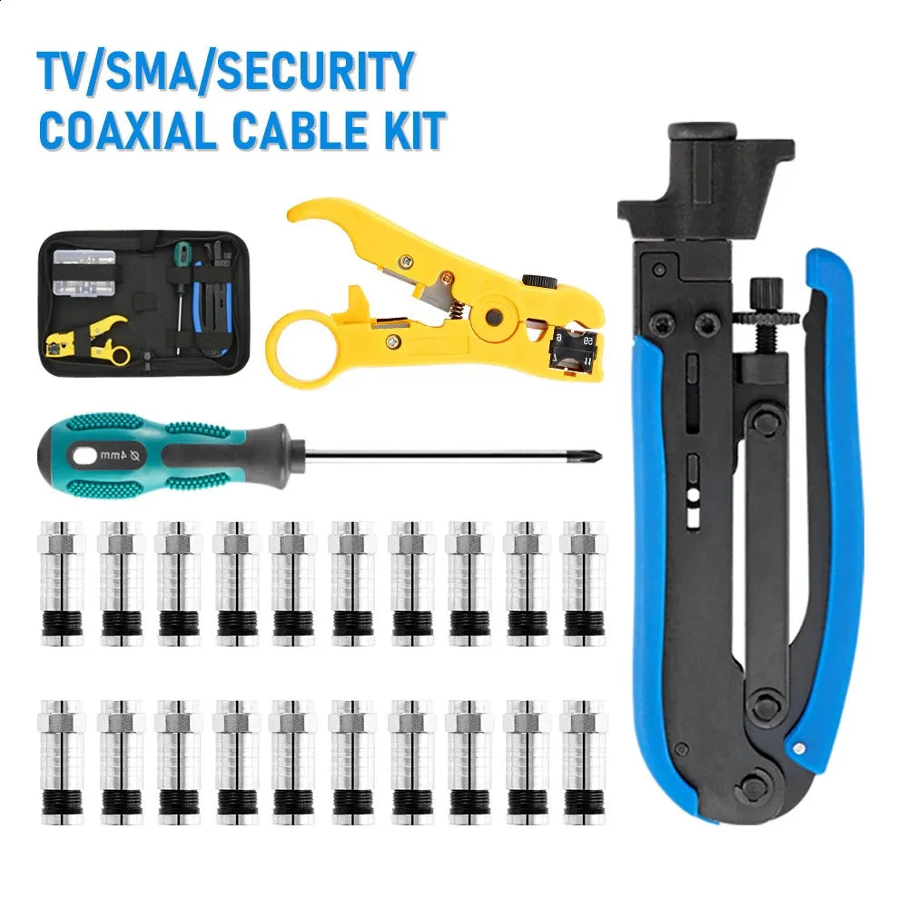 New RG6 RG59 RG7 RG11 Wire Stripper Crimping Tool Kit Coaxial Cable Crimper