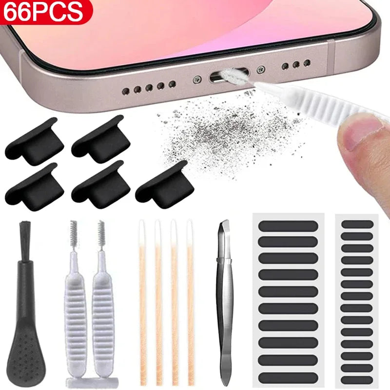 66PC Phone Speaker Cleaner Kit For iPhone 14 13 Samsung Xiaomi Tablet Universal Dust Removal Tool Portable Clean Brush Set