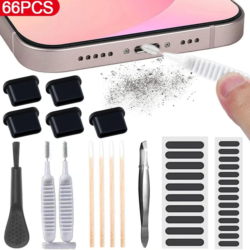 66PC Phone Speaker Cleaner Kit For iPhone 14 13 Samsung Xiaomi Tablet Universal Dust Removal Tool Portable Clean Brush Set