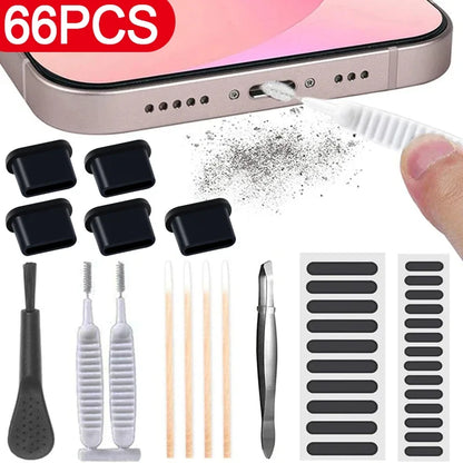 66PC Phone Speaker Cleaner Kit For iPhone 14 13 Samsung Xiaomi Tablet Universal Dust Removal Tool Portable Clean Brush Set