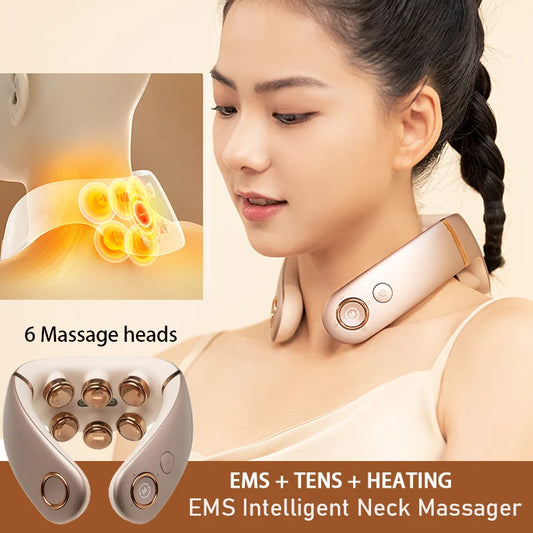 PC 6Massage Heads EMS Intelligent Neck Massager Red Light Heat Deep Tissue