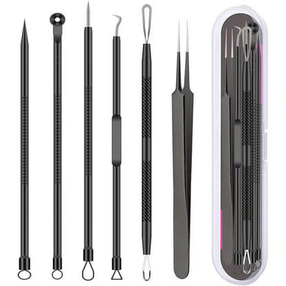 6Pcs Pimple Popper Tool Kit,  Blackhead Remover Acne Needle Tools Set Removing Care Comedone Whitehead Popping Zit