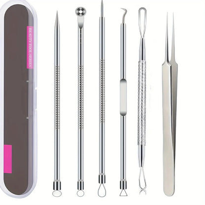 6Pcs Pimple Popper Tool Kit,  Blackhead Remover Acne Needle Tools Set Removing Care Comedone Whitehead Popping Zit