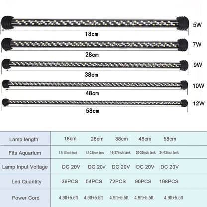 NewAquarium Lighting LED Diving Light 90-260V Fish Tank Plant Growth Decora