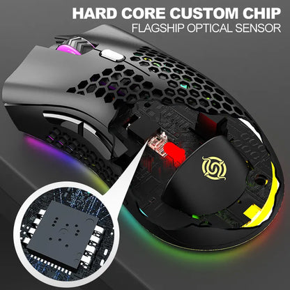 PCMice 2 4G Wireless Mouse RGB Light Honeycomb Gaming Rechargeable USB Desk