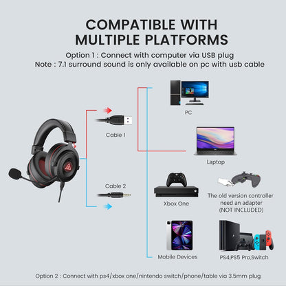 EKSA E900 Pro USB Gaming Headset for PC - puter Headset with Detachable Noise Cancelling Mic, 7.1 Surround Sound, 50MM Driver - Headphones with Microphone for PS4/PS5, Xbox One, Laptop, Office