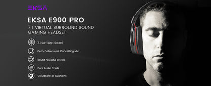 EKSA E900 Pro USB Gaming Headset for PC - puter Headset with Detachable Noise Cancelling Mic, 7.1 Surround Sound, 50MM Driver - Headphones with Microphone for PS4/PS5, Xbox One, Laptop, Office