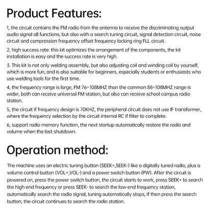 76-108MHz Adjustable Frequency FM Radio DIY Kit  Volume Control With Power Switch Soldering Practice Kit Electronic Teaching