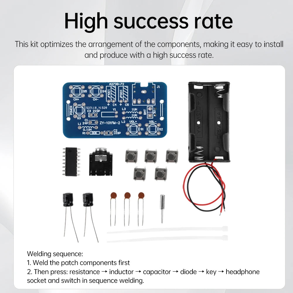 76-108MHz Adjustable Frequency FM Radio DIY Kit  Volume Control With Power Switch Soldering Practice Kit Electronic Teaching