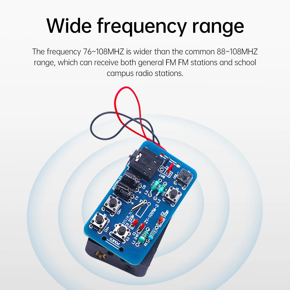 76-108MHz Adjustable Frequency FM Radio DIY Kit  Volume Control With Power Switch Soldering Practice Kit Electronic Teaching