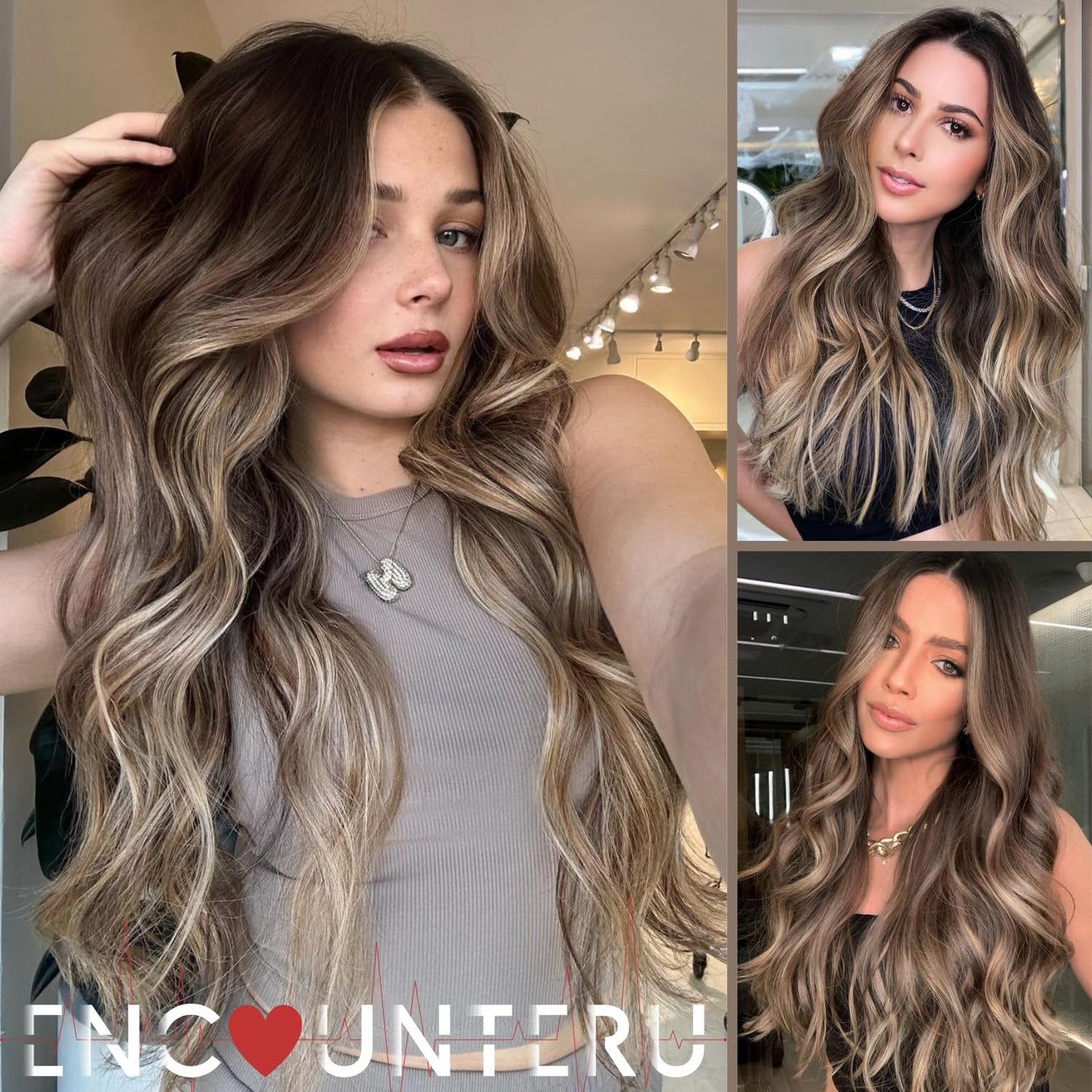 Pre Cut Lace Glueless Wig Wear and Go Synthetic Lace Front Body Wave Ombre Brown Wig with Bangs Pre Plucked Glueless Ready to Wear Wigs for Women Middle Part 26 Inch