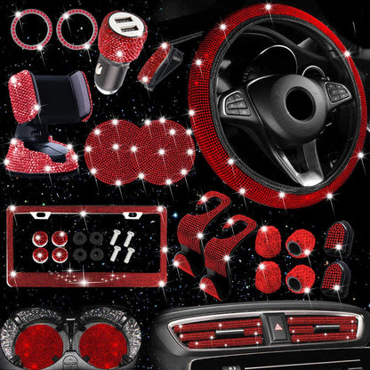 New New 27Pcs Bling Car Accessories Set for Women Steering Wheel Cover Lice