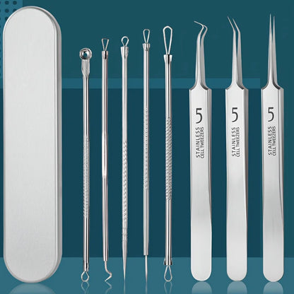 8 Pieces Stainless Steel Blackhead Removal Tool Set, Blackhead Clip, Tweezers, Beauty Facial Blackhead Remover, Acne Needle Tool