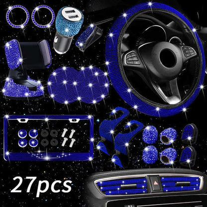 New New 27Pcs Bling Car Accessories Set for Women Steering Wheel Cover Lice