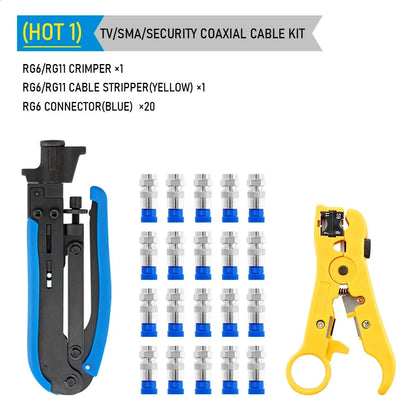 New RG6 RG59 RG7 RG11 Wire Stripper Crimping Tool Kit Coaxial Cable Crimper