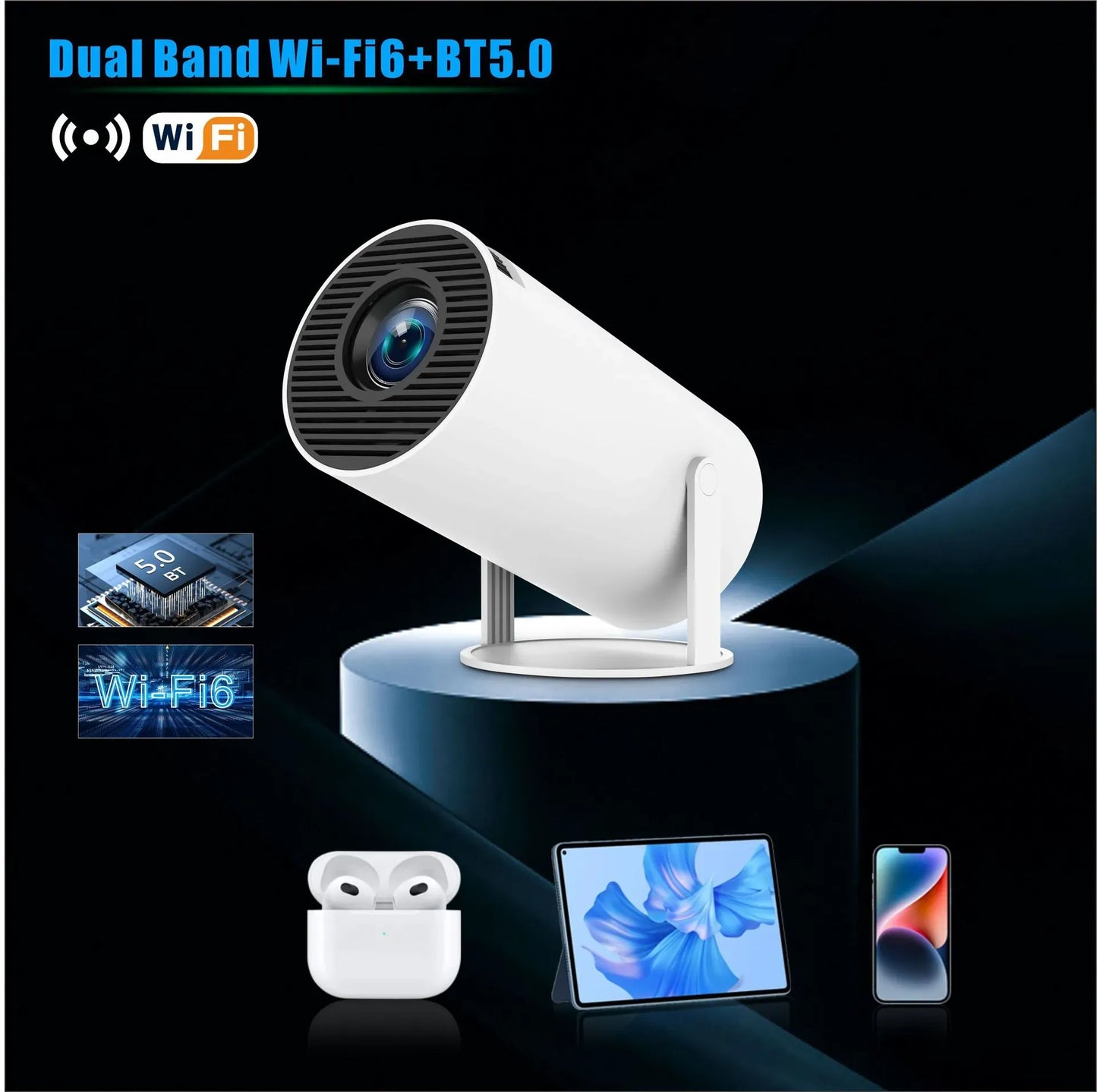 NewHY300 Pro Projector WiFi6 180 ANSI Android13 4K 130"screen BT5.0 1280 72