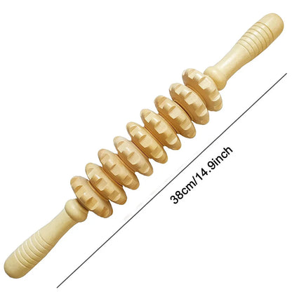 PC 9 Rollers Wooden Massager Handheld Roller Stick Trigger Point Manual Mas