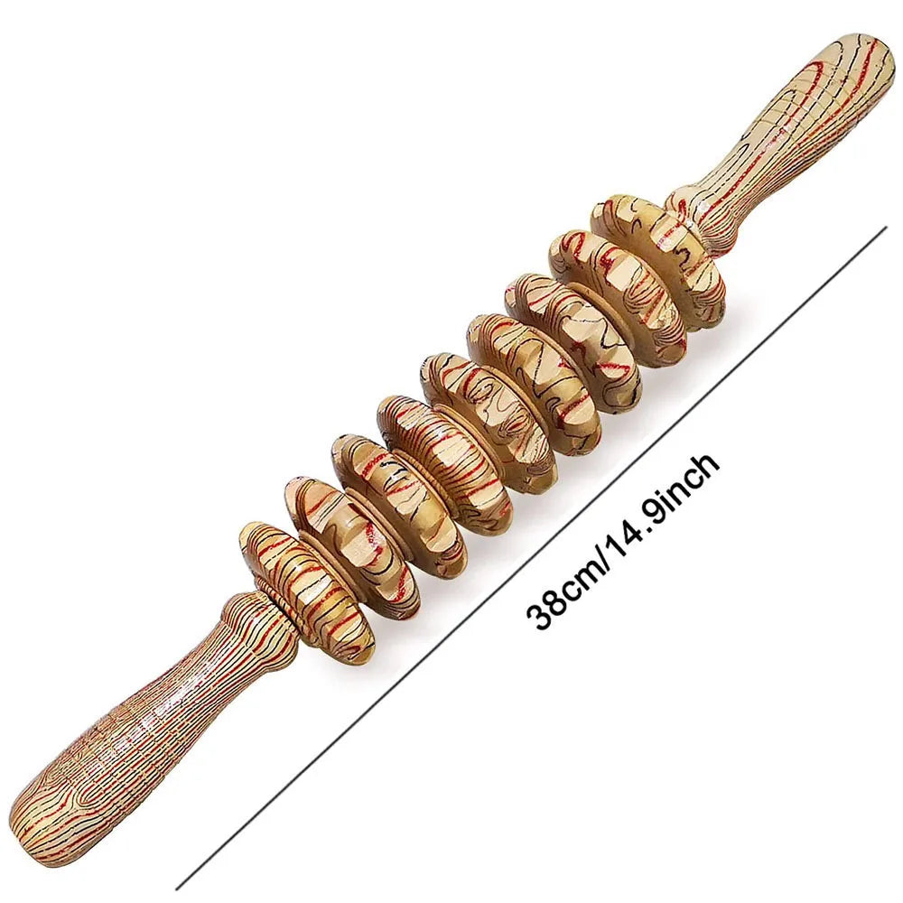 PC 9 Rollers Wooden Massager Handheld Roller Stick Trigger Point Manual Mas