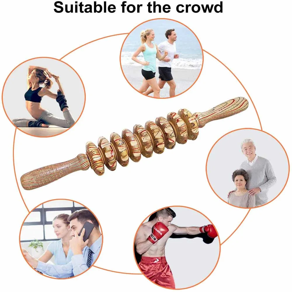 PC 9 Rollers Wooden Massager Handheld Roller Stick Trigger Point Manual Mas