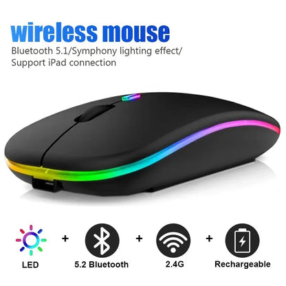 PCWireless Mouse RGB Rechargeable Bluetooth Mice Wireless Computer Mause LE