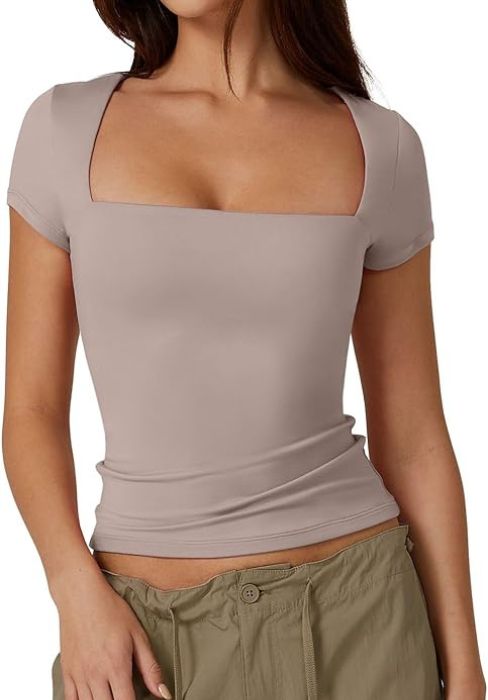 Women's Square Neck Sleeveless Double-Layer Tank Tops Basic Tight T Shirts