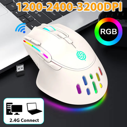 PCMice 2 4G Wireless Mouse RGB Light Honeycomb Gaming Rechargeable USB Desk