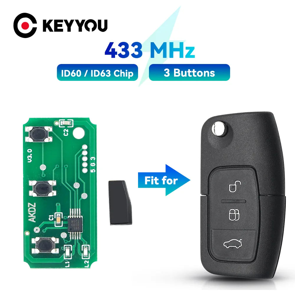 KEYYOU 3 Buttons ASK Flip Car Remote Control Key Electronic Circuit Board 4