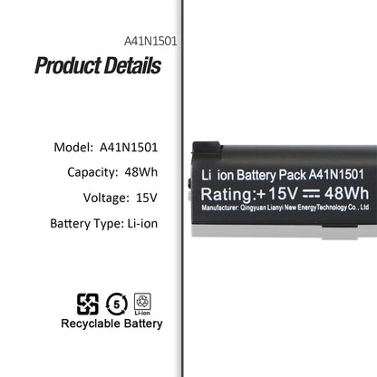 PC A41N1501 Battery 15V 48Wh Replacement  ASUS ROG G752VW GL752VL GL752VW N752VW N552V N552VX N752V Series A41LK9H L41LK2H