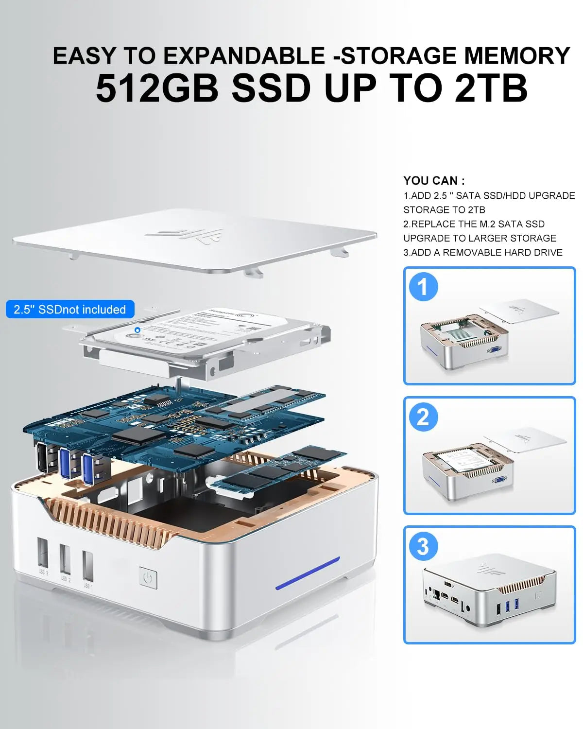 PCACEMAGIC GK3PLUS Mini PC 16GB DDR4 1TB SSD 12th Gen Alder Lake-N95 Mini D