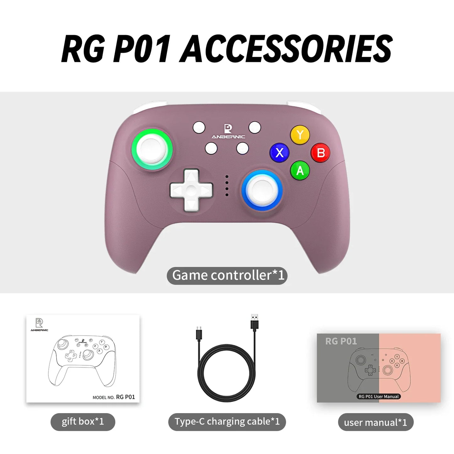 ANBERNIC RG P01Gamepad Wireless Gaming Controller Hall Trigger Joystick Macro Key RGB For Switch PC Android IOS Breathing Light