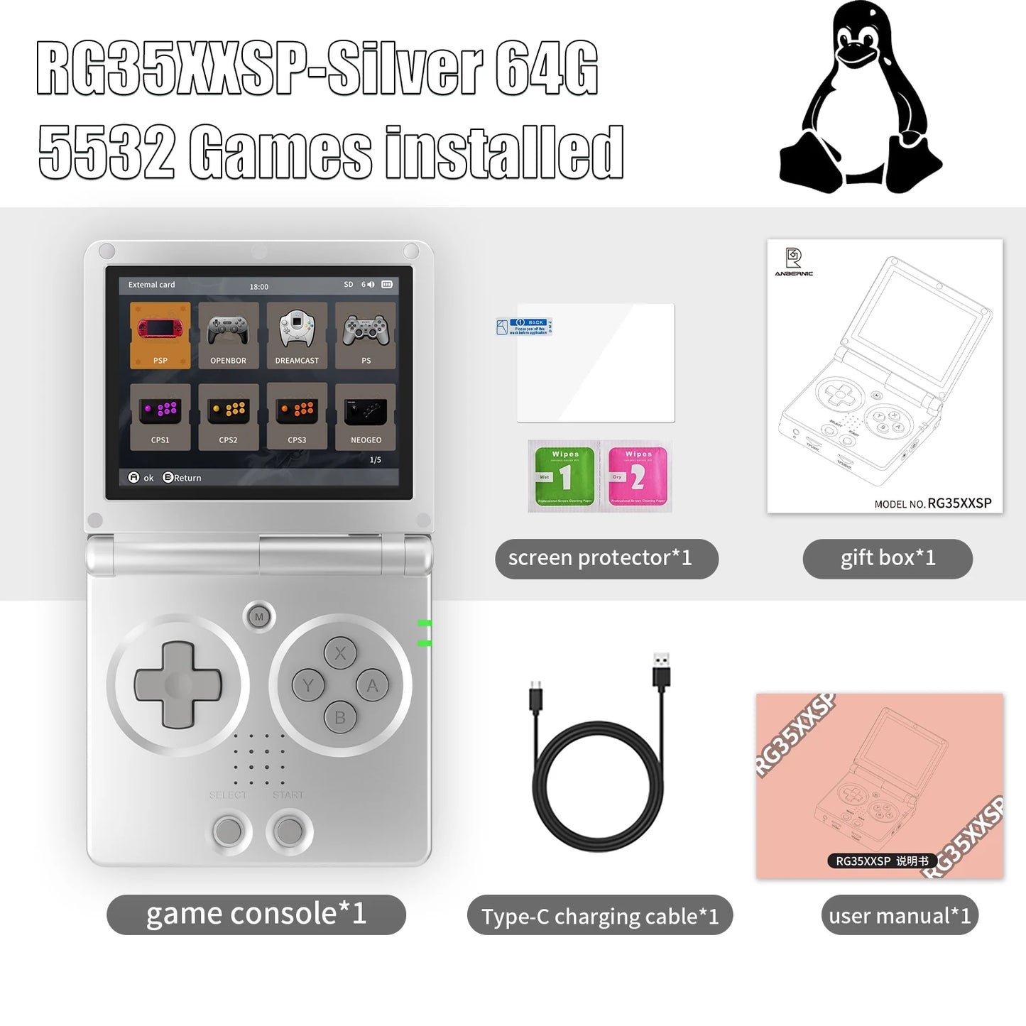 ANBERNIC RG35XXSP Flip Handheld Game Console Linux System 64G 3.5'' IPS Screen HDMI-TV-Out Support Streaming With Hall Switch