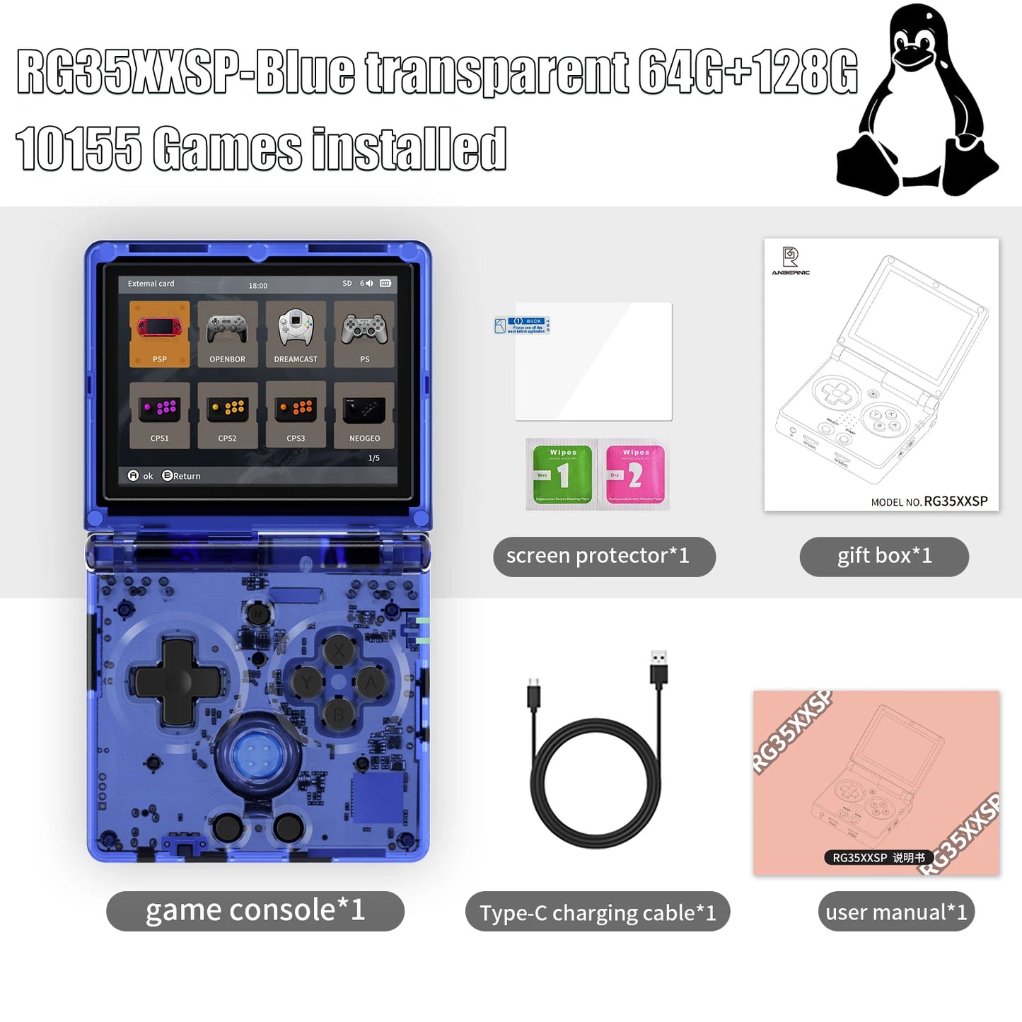 ANBERNIC RG35XXSP Flip Handheld Game Console Linux System 64G 3.5'' IPS Screen HDMI-TV-Out Support Streaming With Hall Switch