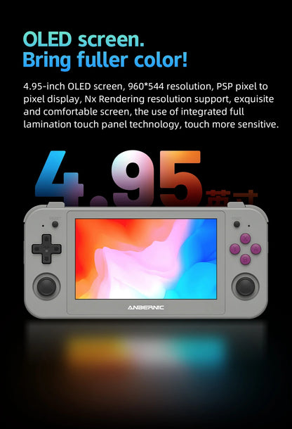 ANBERNIC RG505 Handheld Game Console 4.95 Inches OLED Touch Screen Android 12 Portable Video Console PSP 512G 70000 Games Gift