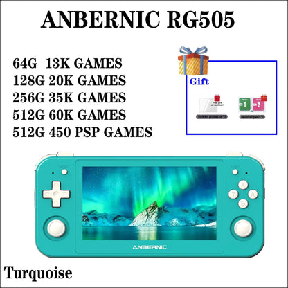 ANBERNIC RG505 Handheld Game Console Android 12 System Unisoc Tiger T618 4.95 Inch OLED Touch Screen with Hall Joyctick Gifts