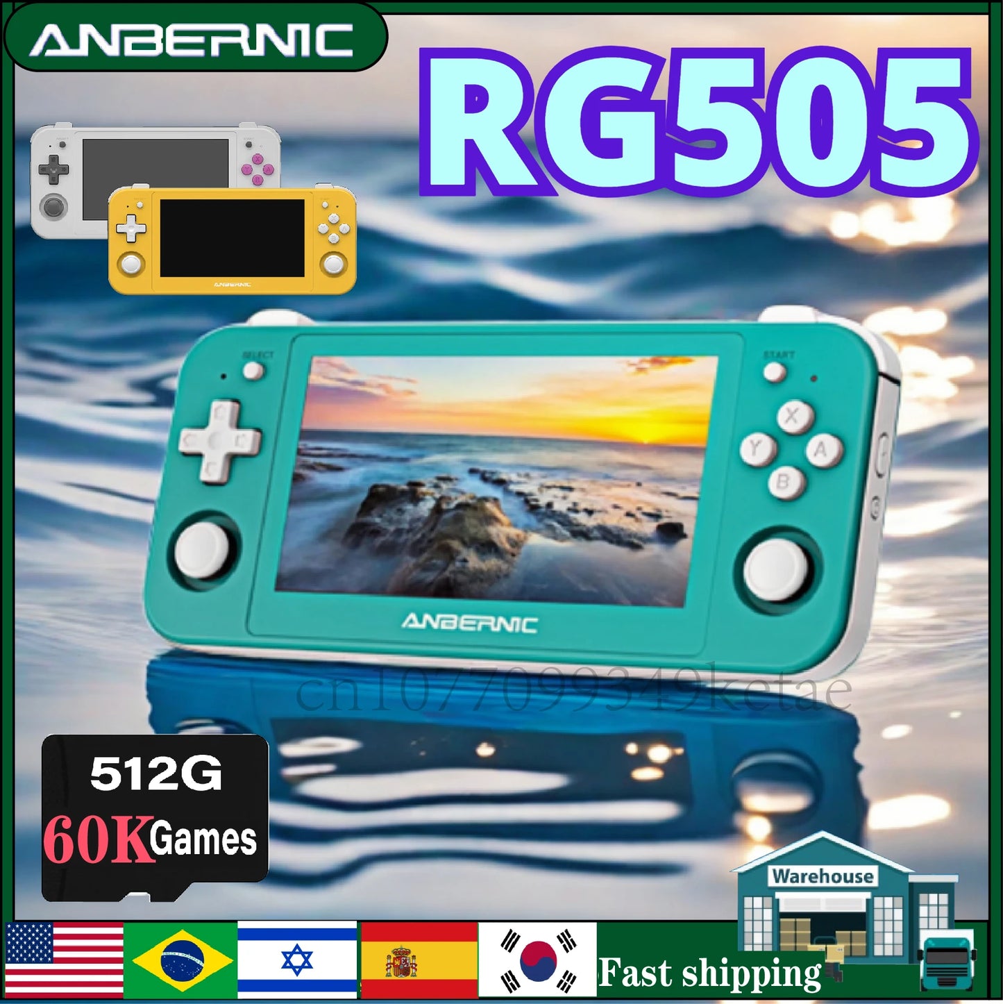 ANBERNIC RG505 Retro Handheld Game Console 4.95 inch OLED Touch Screen Android 12 T618 64-bit Built-in Hall Joyctick PSP GAMES