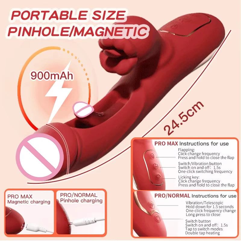 GtoozaAPP Control Vibration Flap Tongue Lick 3-in-1 Female Masturbation Vibrator Clitoral Vagina G-Spot Masturbator Massager Sex Toys