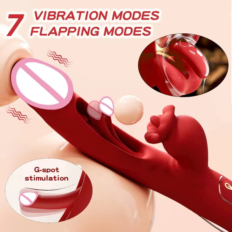 GtoozaAPP Control Vibration Flap Tongue Lick 3-in-1 Female Masturbation Vibrator Clitoral Vagina G-Spot Masturbator Massager Sex Toys