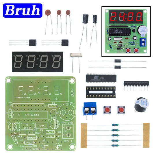 AT89C2051 C51 Digital LED Display 4 Bits Electronic Clock Production Suite DIY Kit 0.56 Inch Red Two Alarm