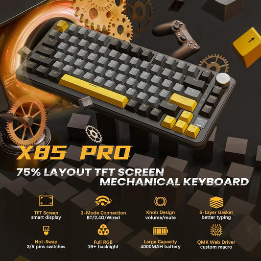 PCATTACK SHARK X85 Wireless Mechanical Keyboard, TKL 82 Keys Bluetooth 5.0/