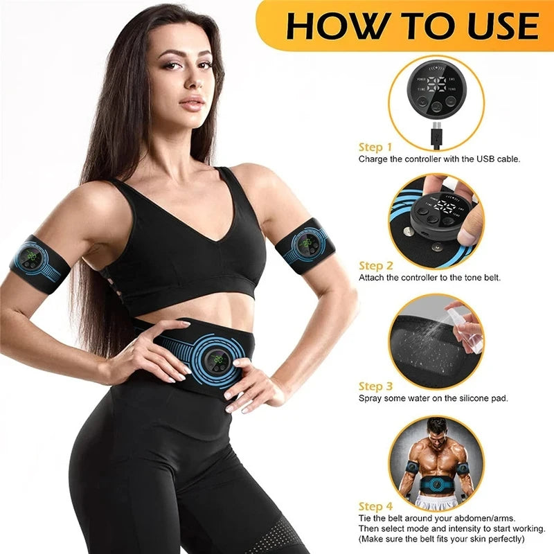 PC Abs Belt Abdominal Trainer EMS Muscle Stimulation Electric Exerciser Ton