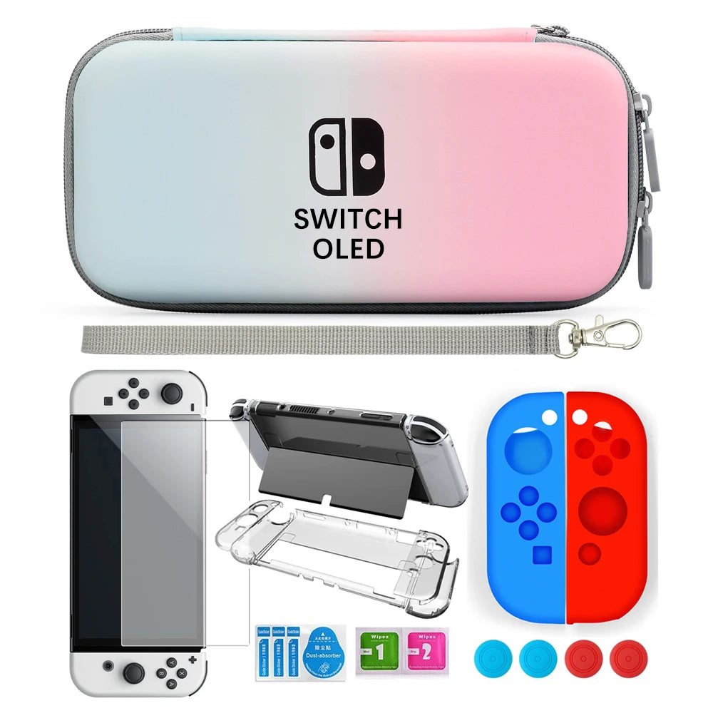 Accessories Kit for NS Switch OLED Storage Carry Bag with 10 Game Card Slots Clear Hard Cover Case For Nintendo Switch OLED