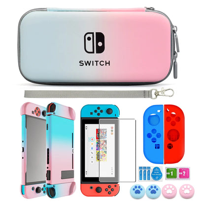 Accessories Kit for NS Switch OLED Storage Carry Bag with 10 Game Card Slots Clear Hard Cover Case For Nintendo Switch OLED