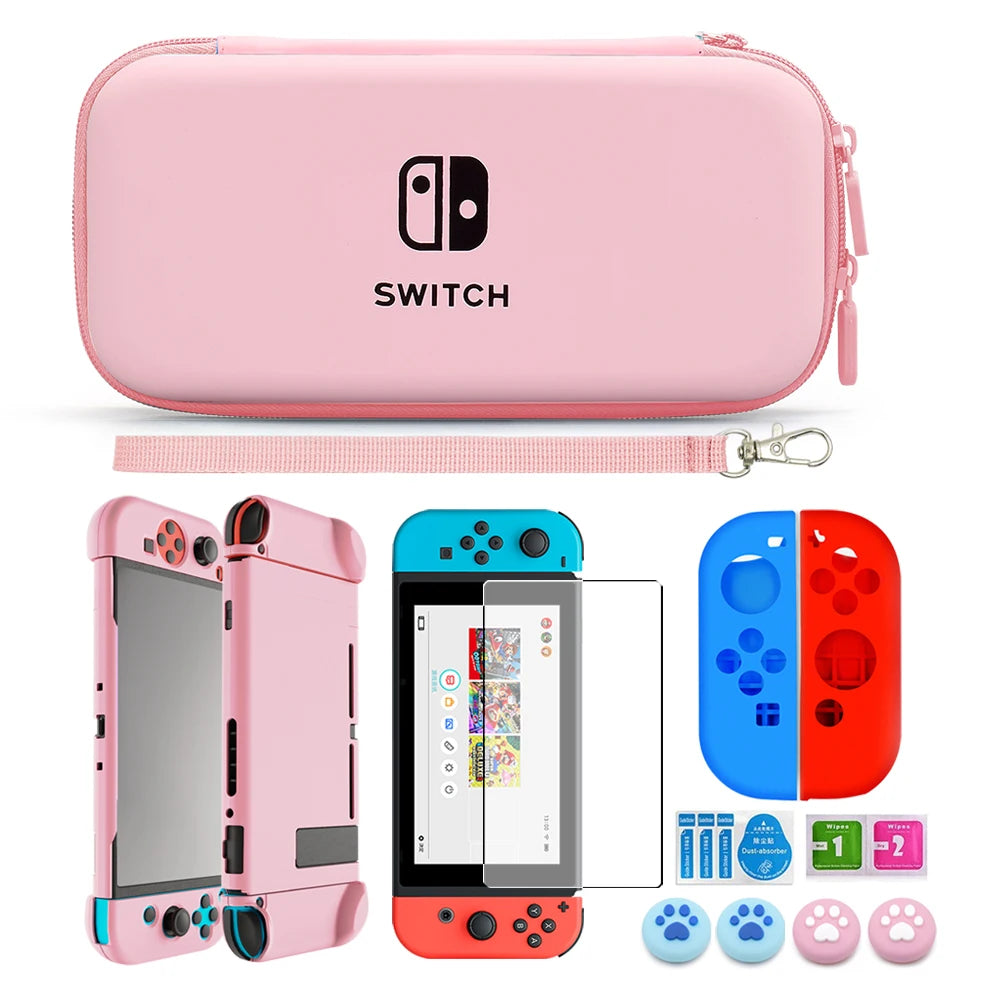 Accessories Kit for NS Switch OLED Storage Carry Bag with 10 Game Card Slots Clear Hard Cover Case For Nintendo Switch OLED