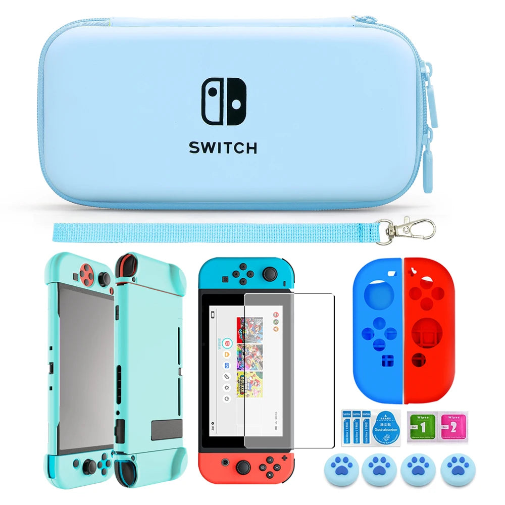 Accessories Kit for NS Switch OLED Storage Carry Bag with 10 Game Card Slots Clear Hard Cover Case For Nintendo Switch OLED