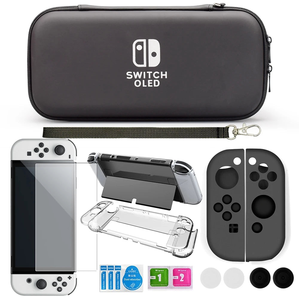 Accessories Kit for NS Switch OLED Storage Carry Bag with 10 Game Card Slots Clear Hard Cover Case For Nintendo Switch OLED