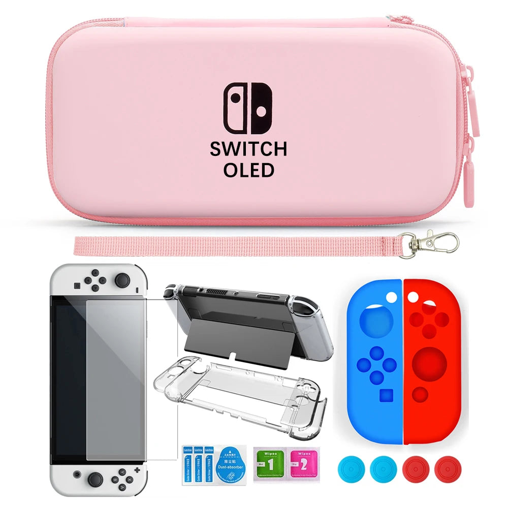 Accessories Kit for NS Switch OLED Storage Carry Bag with 10 Game Card Slots Clear Hard Cover Case For Nintendo Switch OLED