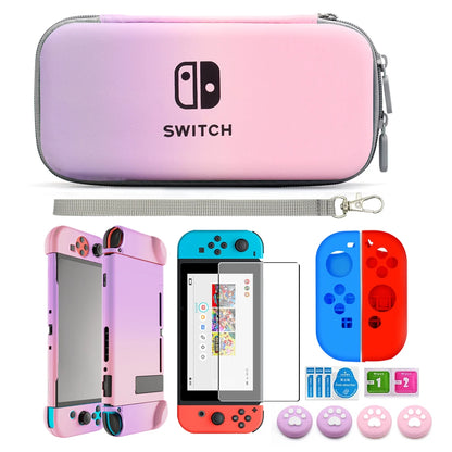 Accessories Kit for NS Switch OLED Storage Carry Bag with 10 Game Card Slots Clear Hard Cover Case For Nintendo Switch OLED